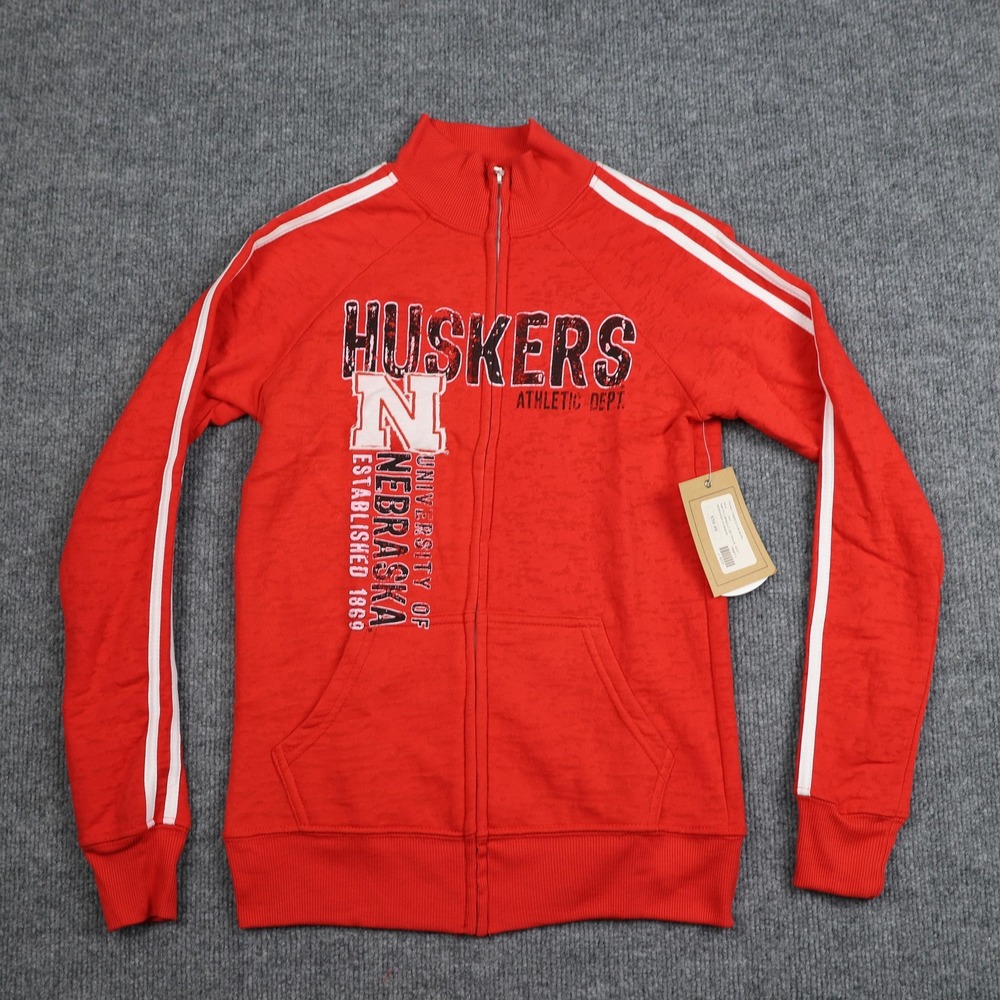 Nebraska Cornhuskers Jacket Womens Small Red NCAA Football Zip Track Fleece